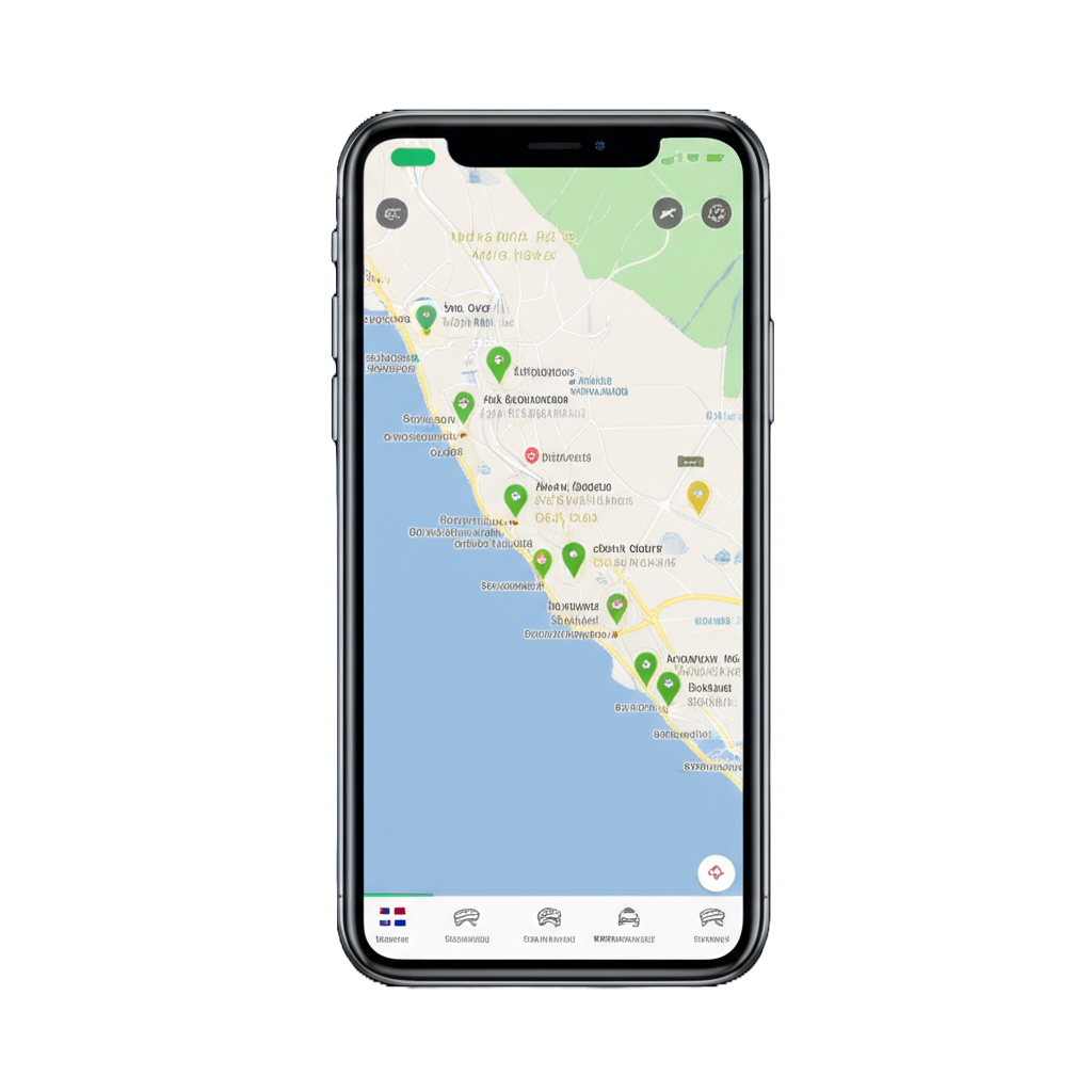 Plataforma de tracking GPS Lennall - Interfaz móvil mostrando ubicaciones en República Dominicana